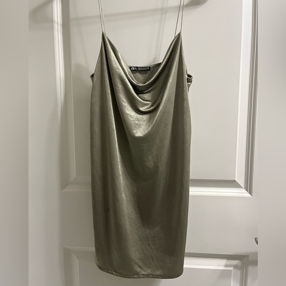 Zara Satin Mini Dress S - Olive Green - Picture 1 of 3